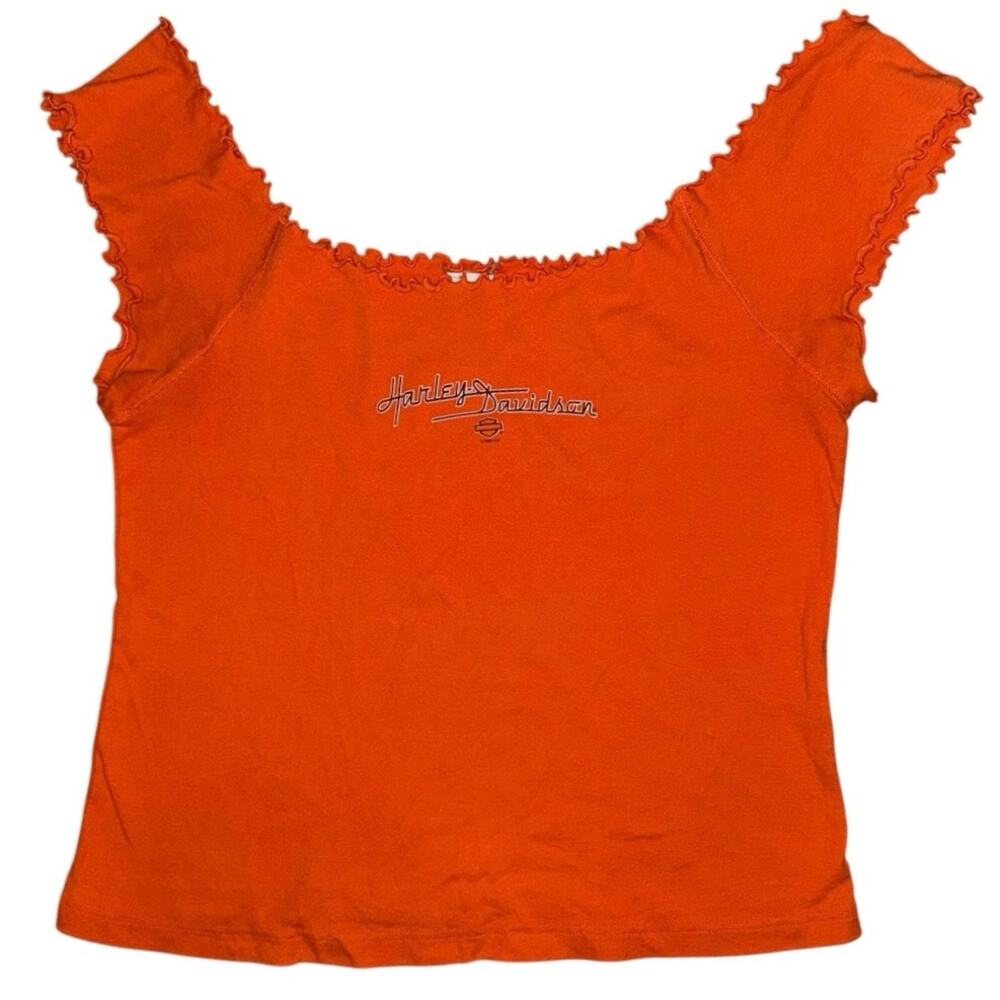 HARLEY DAVIDSON LADIES SIZE 2X XXL TANK TOP-VINTAGE 2002 ORANGE Ruffle Sleeve
